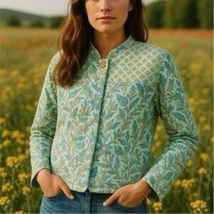 anthropologie dRA quilted floral zip up jacket